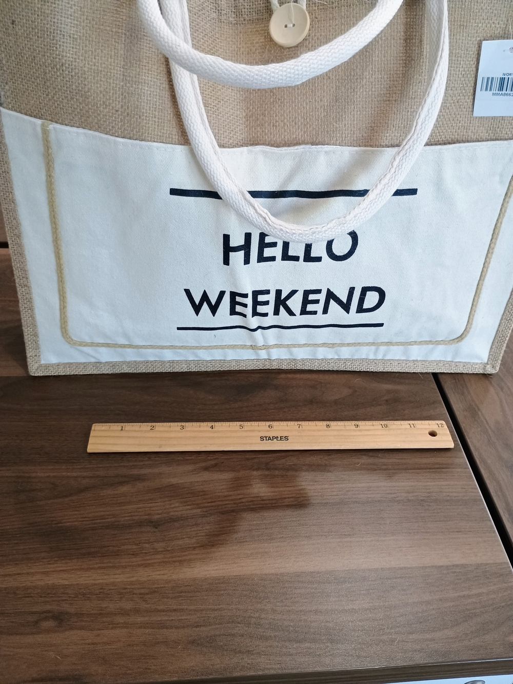 Hello Weekend Canvas & Jute Tote Bag - Neutral - Picture 3 of 8